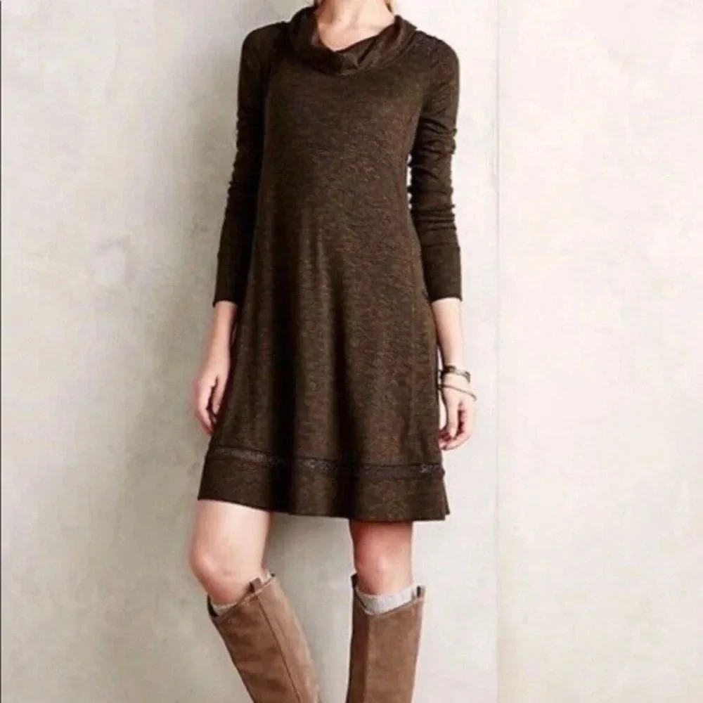 Anthropologie | Saturday Sunday Moss Green Crochet Back Swing Dress Size XS